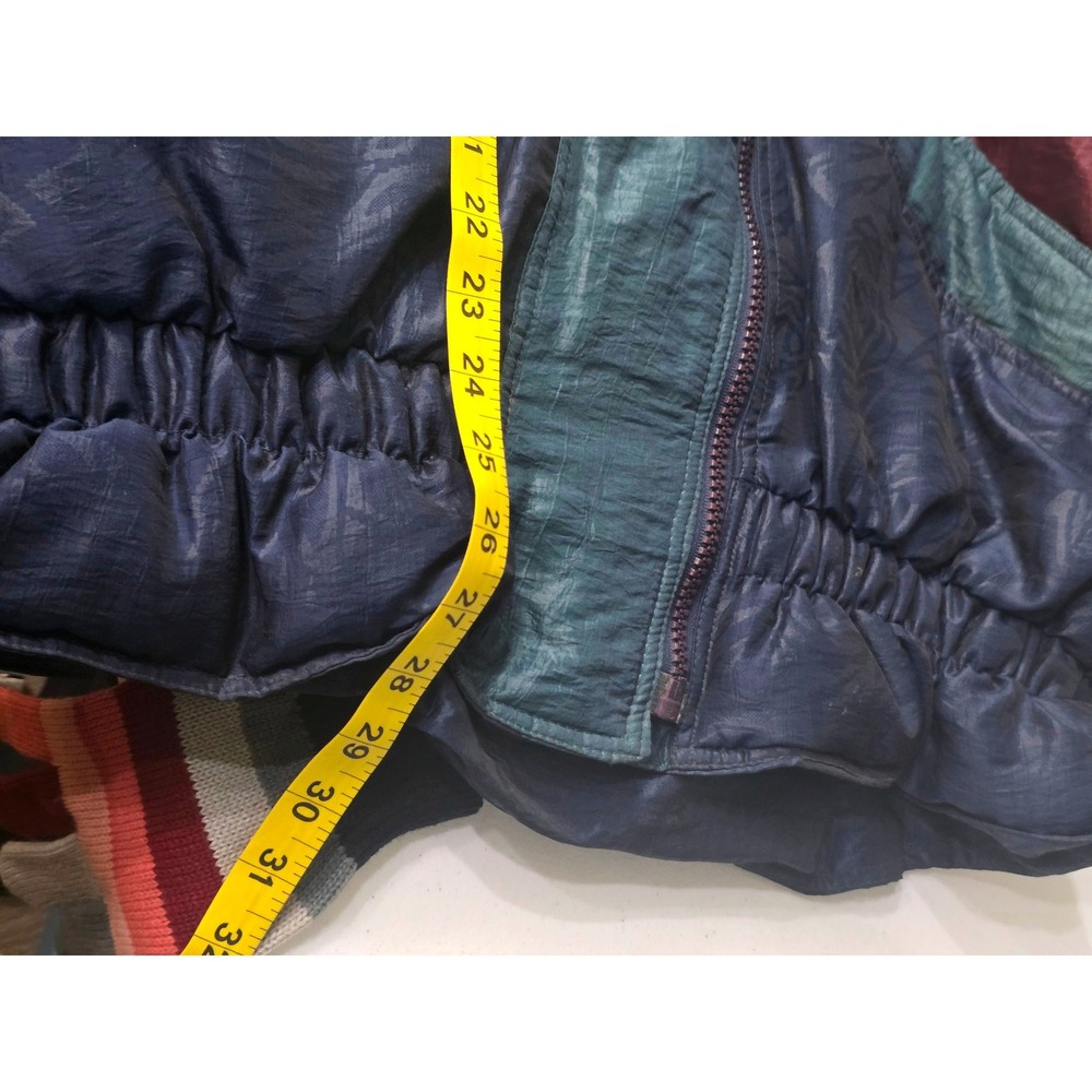 Vintage Clipper Bay Womens Large Colorblock Floral Puffer Jacket Teal Navy 90s - Picture 9 of 10